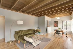Living Room has an Electric Fireplace and Smart TV