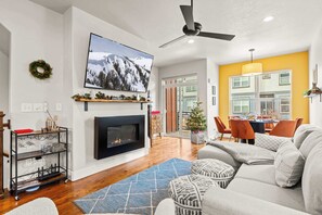 Enjoy this beautiful living area! So warm, so fun and a fireplace to cozy up with. 