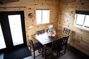 Dining table and complimentary welcome basket