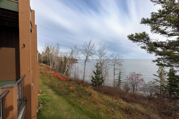 Walk along the grounds to the stairs that lead to the private beach.