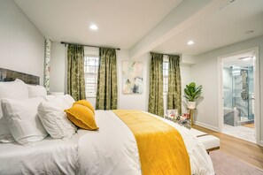 Serene and elegant bedroom with high-end linens.