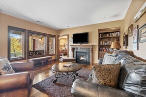 Get cozy in the Bunkhouse’s living room & enjoy a movie night at home