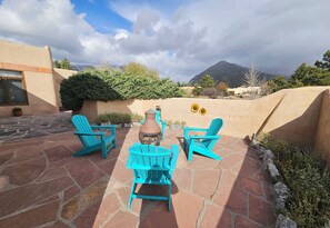 Front patio with chiminea and east mountain views.