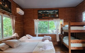 Our cabin features sturdy, comfortable bunk beds, perfect for families or groups looking for a cozy, shared space for children or adults. Also has queen beds. Good space 