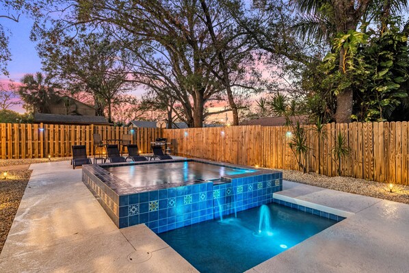 Backyard Cocktail Pool at twilight
