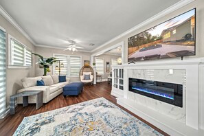 Living Room with built in fireplace.