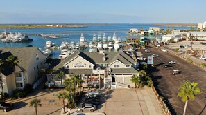 Right by the marina.