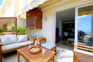 Beautiful private terrace with outdoor seating and dining area