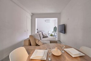 Dining table and living room area