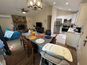 The modern kitchen has utensils and everything you need for cooking. 