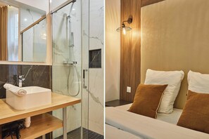 Chambre avec lit double 160 cm et salle de bain