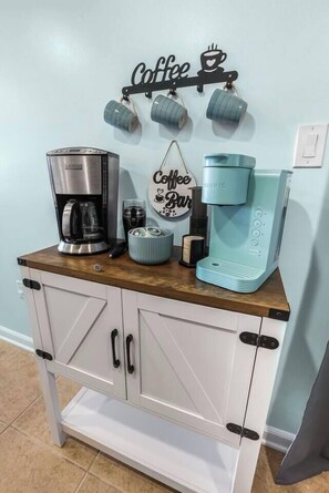 Coffee lover? Us too! We've got you covered. We're providing starter pods to make sure you have your coffee on that first morning. Enjoy a cup on the balcony. Bring your favorite beans as we have a grinder and drip coffee pot and an aero press. 