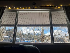 Mammoth Mountain and Crepe restaurant right outside Living Room Window!!