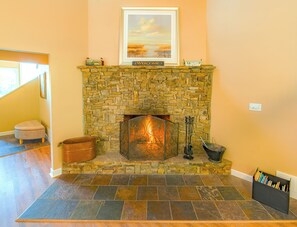 Wood burning fireplace.