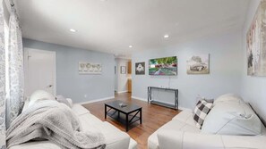 Enjoy a movie here in a cozy and comfortable setting, perfect for relaxing and unwinding with your favorite films.