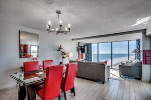 Oceanfront dining and living area