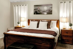 The master bedroom can deliver a great nights sleep on our King Serta pillowtop mattress with Serta pillows.
