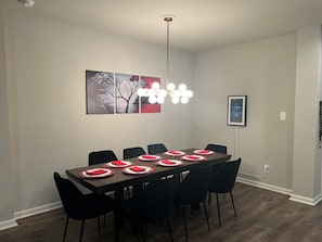 A beautiful large table that will accommodate 8 people so the entire crew can eat together.