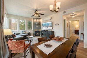Enjoy beautiful outdoor views from the dining area.