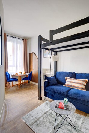 The open-plan living and dining area