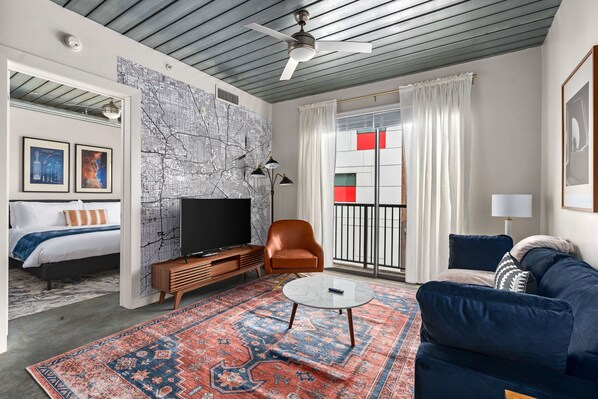 Welcome to our newly launched (December 2024) one-bedroom! Note, these are photos of a neighboring apartment with a similar floorpan and similar styling.
