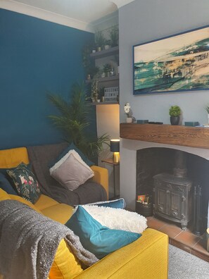Living Room sofa, fire and TV (picture)