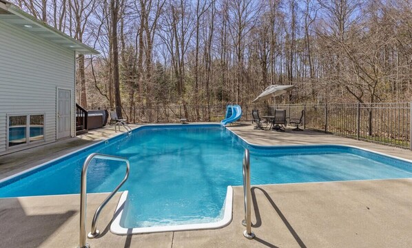 Relax in our spacious 20x40 in-ground pool with a shallow area perfect for kids!