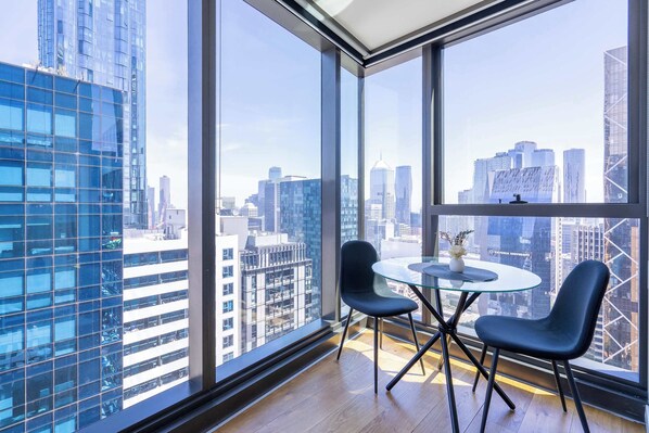 City skyline from the living room panoramic window