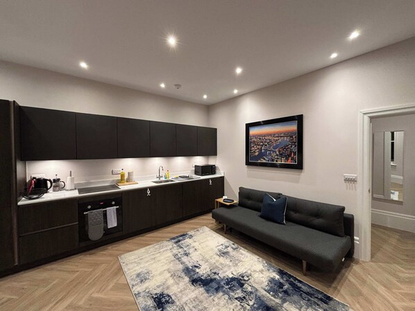 The sofa in the living area turns into a double bed 