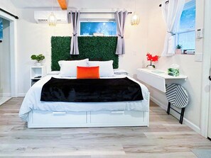 Single bed converts into king size bed.  2 large drawers underneath for storage