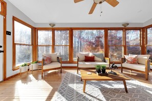Window, Home Decor, Indoors, Ceiling Fan, Coffee Table
