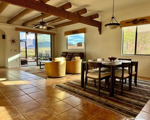 Open floor plan with mountain views.