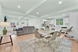 Open concept layout between the kitchen, Living and dining areas. 
Central AC.