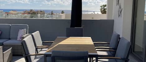 Patio with sea views