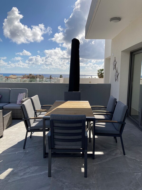 Patio with sea views