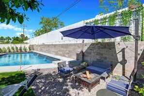 Firepit and Umbrella