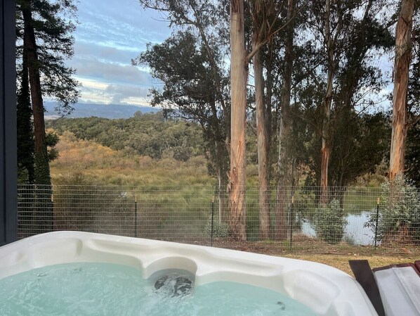 Hot tub view of canyon & lake