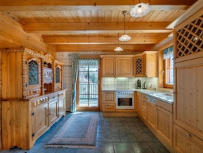 Wood, Ceiling, Interior Design, Flooring, Floor, Kitchen, Home, Cabinetry, Wood Stain, Hardwood