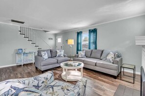 Living room and steps to bedrooms