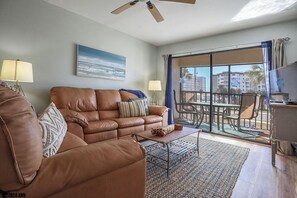 Comfortable Living Accommodations in this 2 Bedroom, 2 Bath Condo right across the street from the beach.