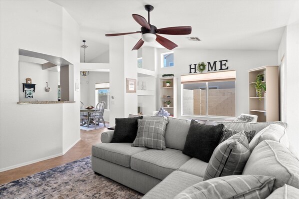Cozy family room with plenty of comfortable seating