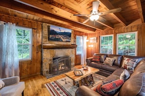 The living area is such a great place to unwind and have a fire and watch a football game!