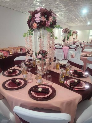 Reception Hall is 2200sqft with 2 handicap accessible restrooms on ground level.  Perfect for most event