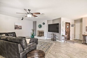 Cozy and inviting living room with a large sectional sofa,