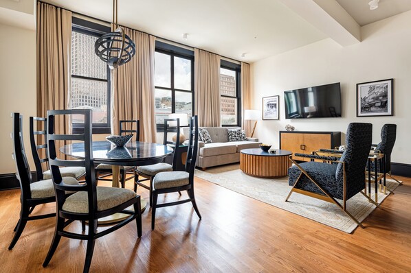 Immerse yourself in the vibrant energy of Canal Street in this spacious unit, featuring sleek modern interiors and sweeping city views.