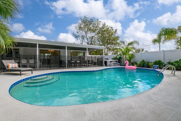 Make a splash with floaties and basketball hoops by the pool, perfect for endless fun and games.