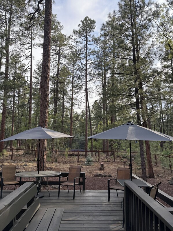 Looking from French doors to the relaxing deck