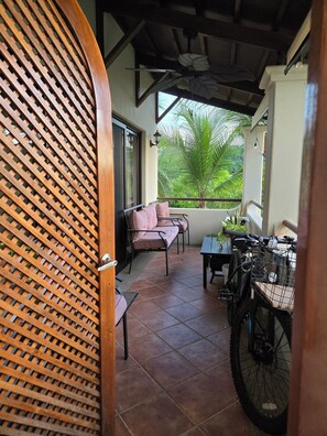 Front balcony, ceiling fan.