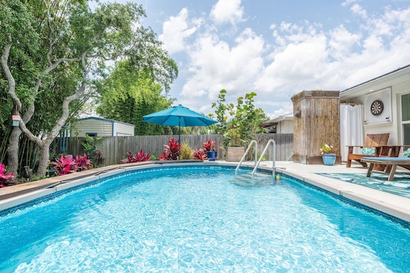 Dip into paradise: The pool is perfect for sunny afternoons and starlit swims!