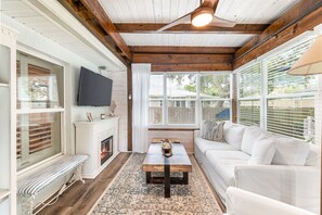 This cozy living space is perfect for movie nights!